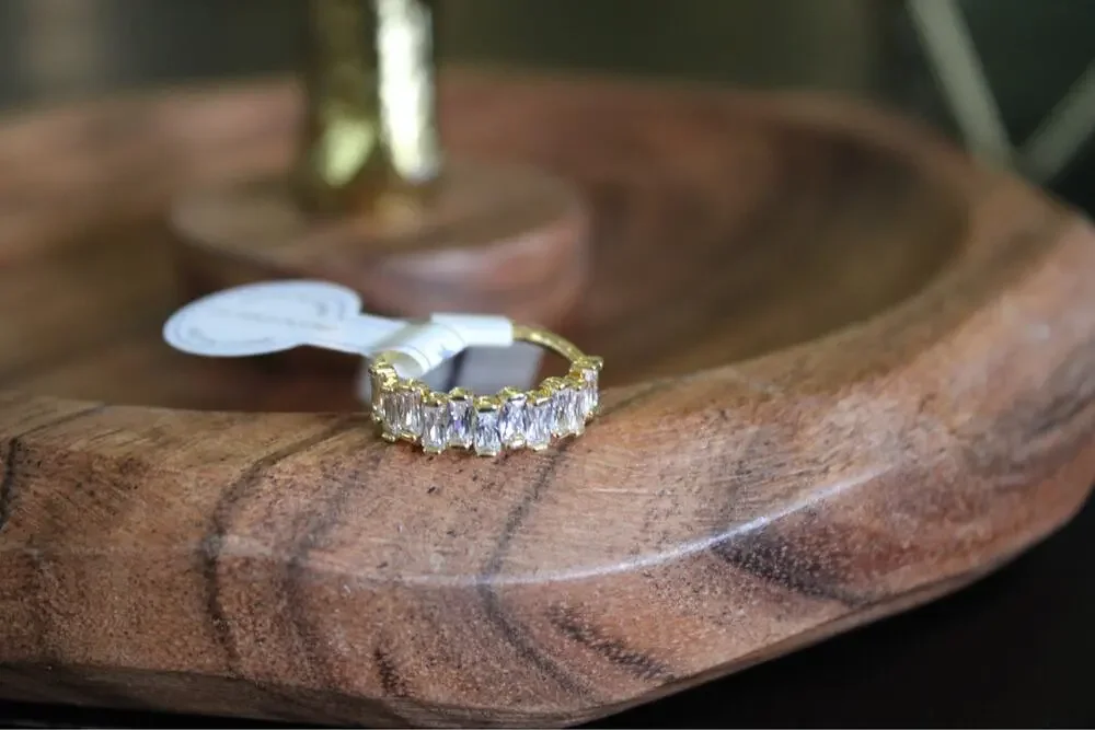 Anthropologie Baguette Crystal Eternity Band Ring Size 5 Gold Tone NWT MSRP $44